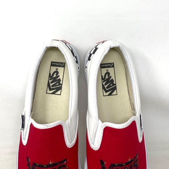 VANS Slip On Sneakers White Red Canvas Shoes Men Skate Low Top Custom Alsu01245 - Picture 8 of 11